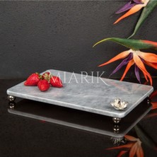 Miarik Design Dekoratif Gri Mermer Aksesuar Detaylı Dikdörtgen Sunum Tepsısı Servis Tabağı Tepsi
