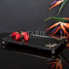 Miarik Design Dekoratif Sıyah Mermer Aksesuar Detaylı Dikdörtgen Sunum Tepsısı Servis Tabağı Tepsi