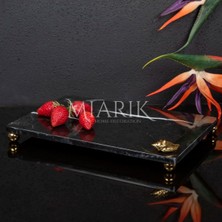 Miarik Design Dekoratif Sıyah Mermer Aksesuar Detaylı Dikdörtgen Sunum Tepsısı Servis Tabağı Tepsi