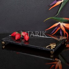 Miarik Design Dekoratif Sıyah Mermer Aksesuar Detaylı Dikdörtgen Sunum Tepsısı Servis Tabağı Tepsi
