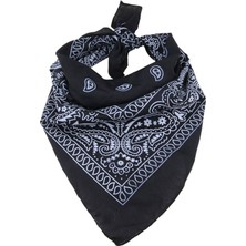 Pandoli Kovboy Gösteri Retro Bez Kumaş Siyah Renk Beyaz Desen Bandana Fular 55X55 cm