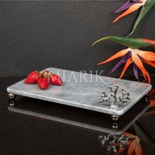 Miarik Design Dekoratif Gri Mermer Aksesuar Detaylı Dikdörtgen Sunum Tepsısı Servis Tabağı Tepsi
