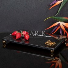 Miarik Design Dekoratif Sıyah Mermer Aksesuar Detaylı Dikdörtgen Sunum Tepsısı Servis Tabağı Tepsi