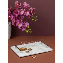 Miarik Design Dekoratıf Beyaz Mermer Dıkdortgen Sunum Nısan Tepsısı Kulplu