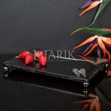 Miarik Design Dekoratif Sıyah Mermer Aksesuar Detaylı Dikdörtgen Sunum Tepsısı Servis Tabağı Tepsi