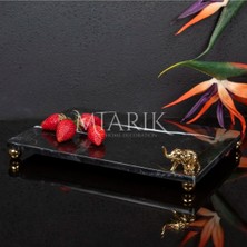 Miarik Design Dekoratif Sıyah Mermer Aksesuar Detaylı Dikdörtgen Sunum Tepsısı Servis Tabağı Tepsi