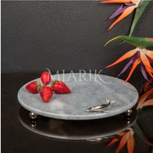 Miarik Design Dekoratıf Grı Mermer Yuvarlak Sunum Tabağı Tepsisi Aksesuarlı ve Top Ayaklı
