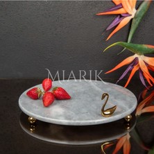 Miarik Design Dekoratıf Grı Mermer Yuvarlak Sunum Tabağı Tepsisi Aksesuarlı ve Top Ayaklı