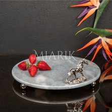 Miarik Design Dekoratıf Grı Mermer Yuvarlak Sunum Tabağı Tepsisi Aksesuarlı ve Top Ayaklı