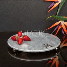 Miarik Design Dekoratıf Grı Mermer Yuvarlak Sunum Tabağı Tepsisi Aksesuarlı ve Top Ayaklı