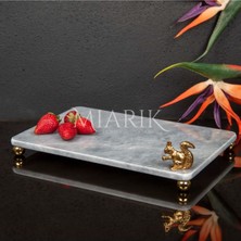 Miarik Design Dekoratif Gri Mermer Aksesuar Detaylı Dikdörtgen Sunum Tepsısı Servis Tabağı Tepsi