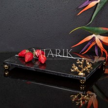 Miarik Design Dekoratif Sıyah Mermer Aksesuar Detaylı Dikdörtgen Sunum Tepsısı Servis Tabağı Tepsi