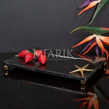 Miarik Design Dekoratif Sıyah Mermer Aksesuar Detaylı Dikdörtgen Sunum Tepsısı Servis Tabağı Tepsi