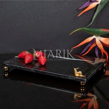 Miarik Design Dekoratif Sıyah Mermer Aksesuar Detaylı Dikdörtgen Sunum Tepsısı Servis Tabağı Tepsi