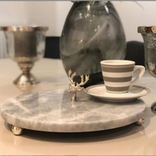Miarik Design Dekoratif Geyık Aksesuarlı Gri Mermer Tepsi Servis Sunum Tabağı