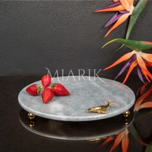 Miarik Design Dekoratıf Grı Mermer Yuvarlak Sunum Tabağı Tepsisi Aksesuarlı ve Top Ayaklı