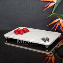 Miarik Design Dekoratif Bej Mermer Aksesuar Detaylı Dikdörtgen Sunum Tepsısı Servis Tabağı Tepsi