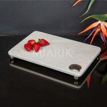 Miarik Design Dekoratif Bej Mermer Aksesuar Detaylı Dikdörtgen Sunum Tepsısı Servis Tabağı Tepsi