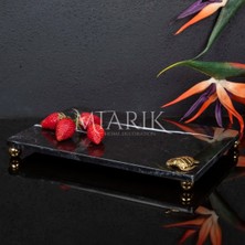 Miarik Design Dekoratif Sıyah Mermer Aksesuar Detaylı Dikdörtgen Sunum Tepsısı Servis Tabağı Tepsi