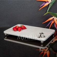 Miarik Design Dekoratif Bej Mermer Aksesuar Detaylı Dikdörtgen Sunum Tepsısı Servis Tabağı Tepsi