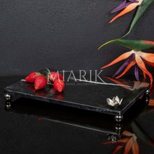 Miarik Design Dekoratif Sıyah Mermer Aksesuar Detaylı Dikdörtgen Sunum Tepsısı Servis Tabağı Tepsi