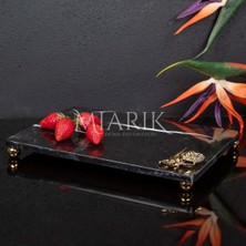 Miarik Design Dekoratif Sıyah Mermer Aksesuar Detaylı Dikdörtgen Sunum Tepsısı Servis Tabağı Tepsi
