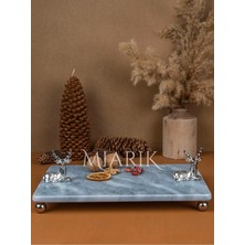 Miarik Design Dekoratif Mermer Dikdörtgen Oturan Geyık Detaylı Sunum Tepsısı Servis Tabağı
