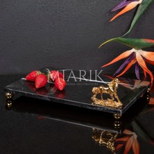 Miarik Design Dekoratif Sıyah Mermer Aksesuar Detaylı Dikdörtgen Sunum Tepsısı Servis Tabağı Tepsi