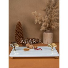 Miarik Design Dekoratif Mermer Dikdörtgen Gold Gonk Detaylı Sunum Tepsısı Servis Tabağı