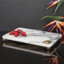 Miarik Design Dekoratif Leylak Mermer Aksesuar Detaylı Dikdörtgen Sunum Tepsısı Servis Tabağı Tepsi