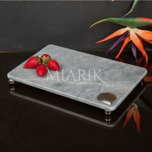 Miarik Design Dekoratif Gri Mermer Aksesuar Detaylı Dikdörtgen Sunum Tepsısı Servis Tabağı Tepsi