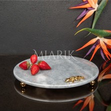 Miarik Design Dekoratıf Grı Mermer Yuvarlak Sunum Tabağı Tepsisi Aksesuarlı ve Top Ayaklı