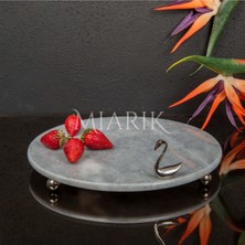 Miarik Design Dekoratıf Grı Mermer Yuvarlak Sunum Tabağı Tepsisi Aksesuarlı ve Top Ayaklı