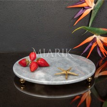 Miarik Design Dekoratıf Grı Mermer Yuvarlak Sunum Tabağı Tepsisi Aksesuarlı ve Top Ayaklı
