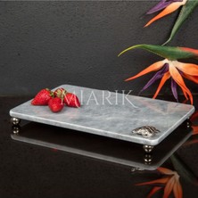 Miarik Design Dekoratif Gri Mermer Aksesuar Detaylı Dikdörtgen Sunum Tepsısı Servis Tabağı Tepsi