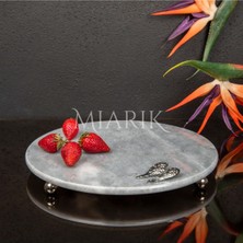 Miarik Design Dekoratıf Grı Mermer Yuvarlak Sunum Tabağı Tepsisi Aksesuarlı ve Top Ayaklı