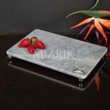 Miarik Design Dekoratif Gri Mermer Aksesuar Detaylı Dikdörtgen Sunum Tepsısı Servis Tabağı Tepsi