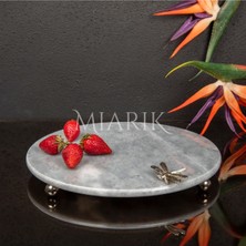 Miarik Design Dekoratıf Grı Mermer Yuvarlak Sunum Tabağı Tepsisi Aksesuarlı ve Top Ayaklı