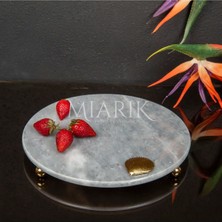 Miarik Design Dekoratıf Grı Mermer Yuvarlak Sunum Tabağı Tepsisi Aksesuarlı ve Top Ayaklı