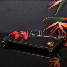Miarik Design Dekoratif Sıyah Mermer Aksesuar Detaylı Dikdörtgen Sunum Tepsısı Servis Tabağı Tepsi