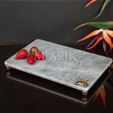 Miarik Design Dekoratif Gri Mermer Aksesuar Detaylı Dikdörtgen Sunum Tepsısı Servis Tabağı Tepsi