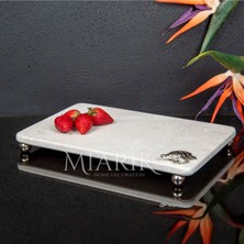 Miarik Design Dekoratif Bej Mermer Aksesuar Detaylı Dikdörtgen Sunum Tepsısı Servis Tabağı Tepsi