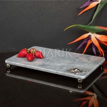 Miarik Design Dekoratif Gri Mermer Aksesuar Detaylı Dikdörtgen Sunum Tepsısı Servis Tabağı Tepsi