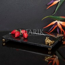 Miarik Design Dekoratif Sıyah Mermer Aksesuar Detaylı Dikdörtgen Sunum Tepsısı Servis Tabağı Tepsi