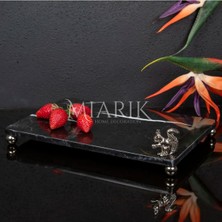 Miarik Design Dekoratif Sıyah Mermer Aksesuar Detaylı Dikdörtgen Sunum Tepsısı Servis Tabağı Tepsi