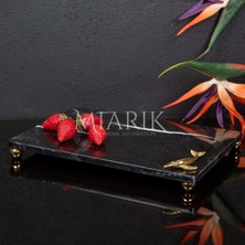 Miarik Design Dekoratif Sıyah Mermer Aksesuar Detaylı Dikdörtgen Sunum Tepsısı Servis Tabağı Tepsi