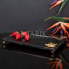 Miarik Design Dekoratif Sıyah Mermer Aksesuar Detaylı Dikdörtgen Sunum Tepsısı Servis Tabağı Tepsi