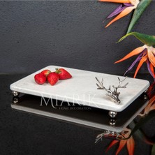 Miarik Design Dekoratif Mermer Aksesuar Detaylı Dikdörtgen Sunum Tepsısı Servis Tabağı Tepsi