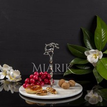Miarik Design Dekoratif Tek Katlı Sunumluk Doğal Beyaz Mermer Kurabiyelik & Pastalık