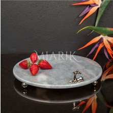 Miarik Design Dekoratıf Grı Mermer Yuvarlak Sunum Tabağı Tepsisi Aksesuarlı ve Top Ayaklı